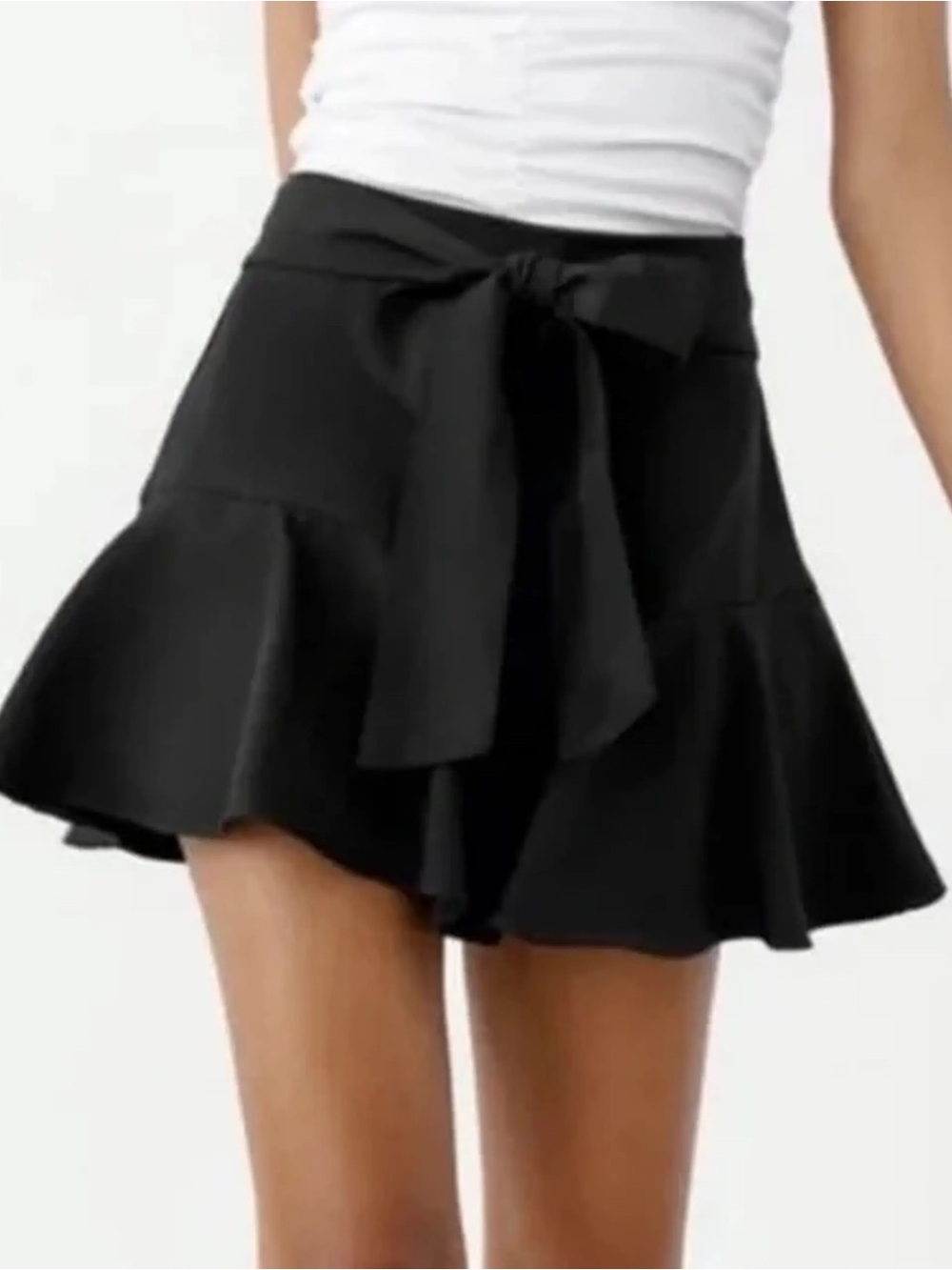 Zara Black Ruffle Tie-Front Mini Skirt